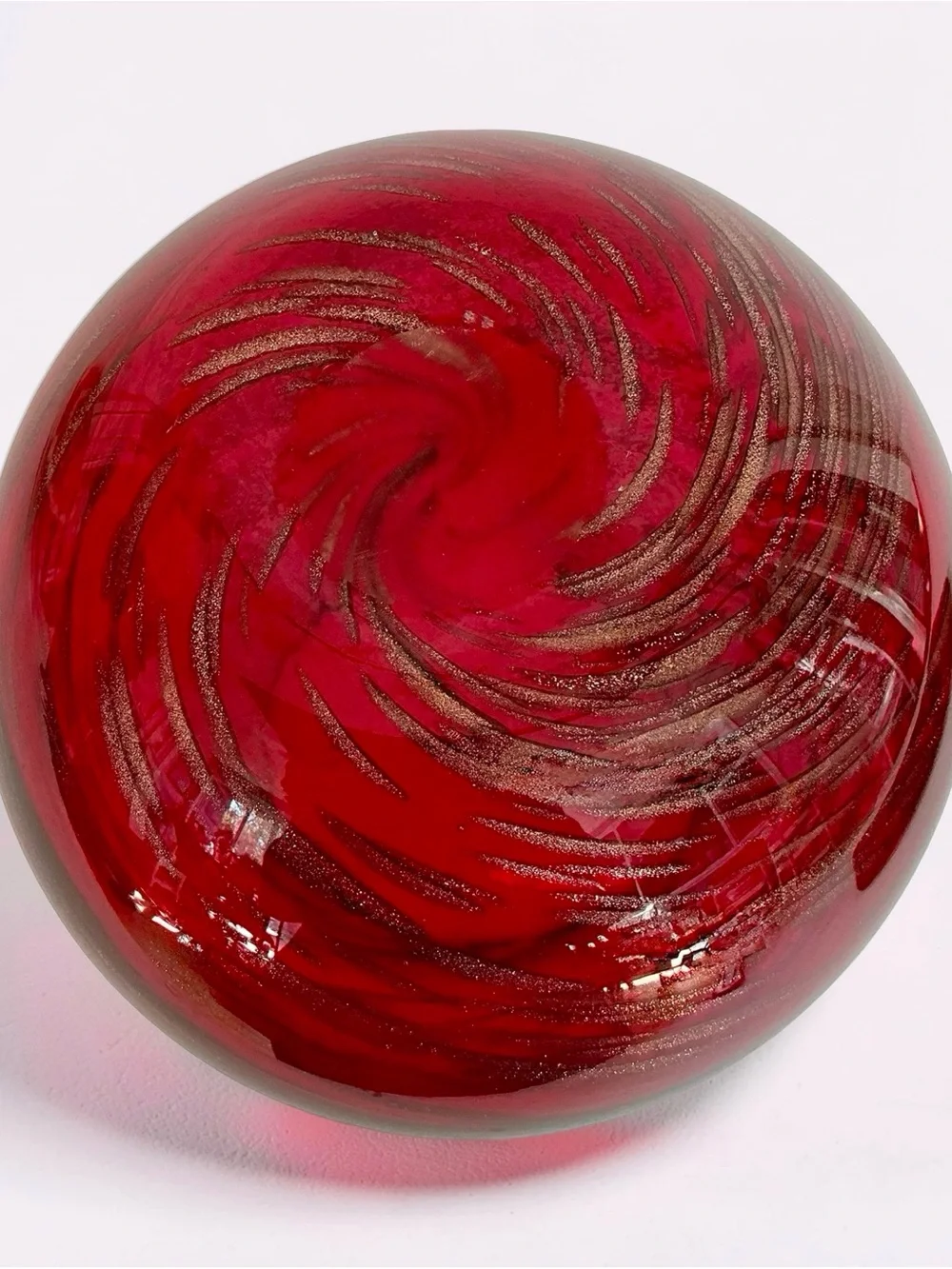 Red Glass Bubble Vase with Gold Swirl Hand Blown 6” Tall